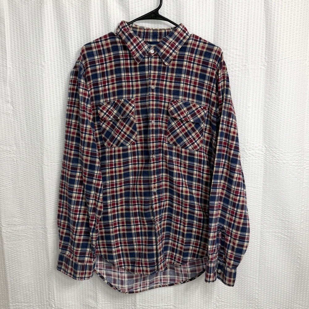 Rare Vintage JP & CO Heavyweight Flannel Shirt XL Plaid Navy Blue Red Brown 90s
